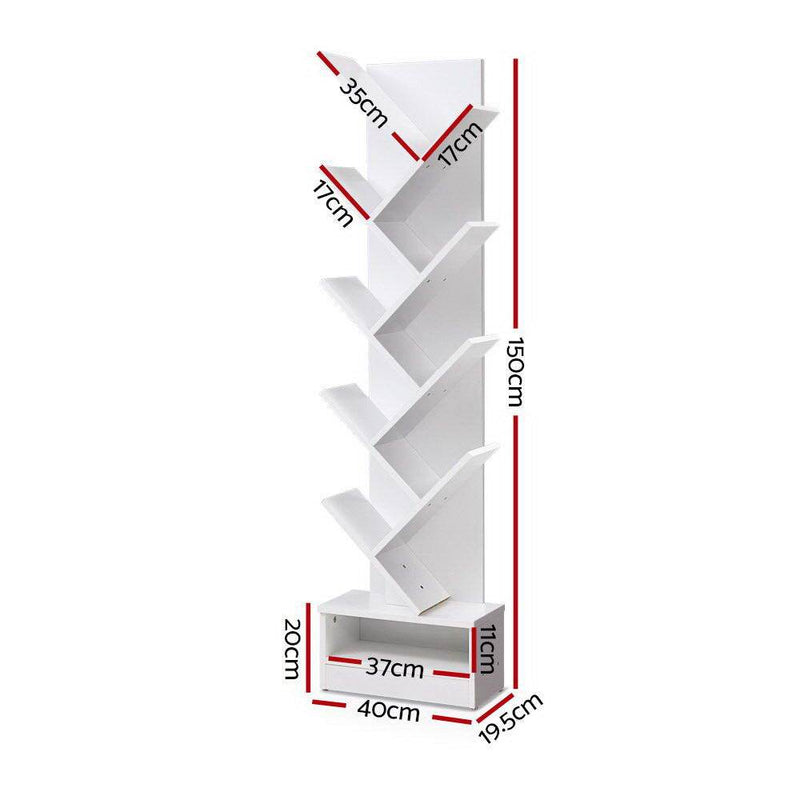 Artiss Display Shelf 9-Shelf Tree Bookshelf Book Storage Rack Bookcase White Payday Deals