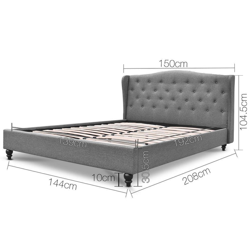 Artiss Double Size Wooden Upholstered Bed Frame Headborad - Grey