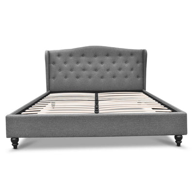 Artiss Double Size Wooden Upholstered Bed Frame Headborad - Grey