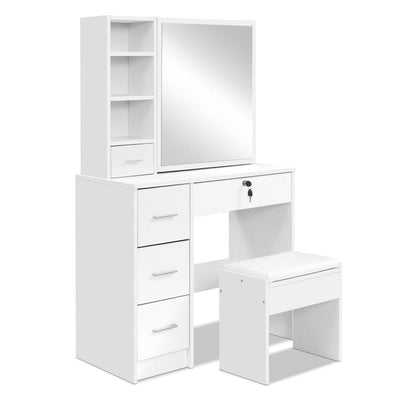Artiss Dressing Table Stool Mirror Jewellery Cabinet Makeup Storage Drawer White Payday Deals