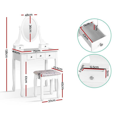 Artiss Dressing Table Stool Set Mirror Drawers Makeup Cabinet Storage Desk White Payday Deals