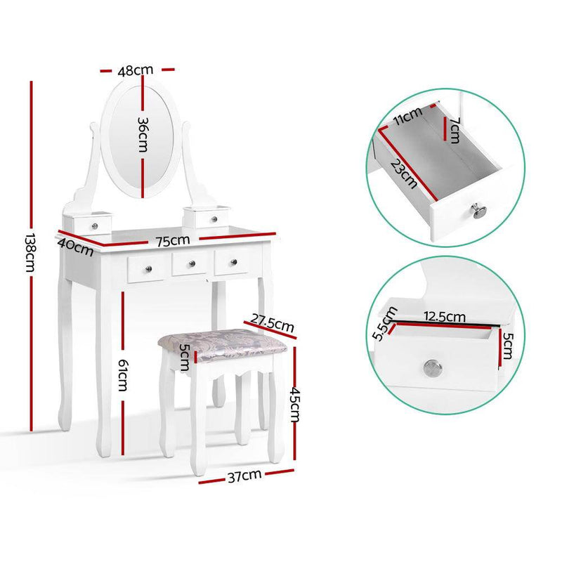 Artiss Dressing Table Stool Set Mirror Drawers Makeup Cabinet Storage Desk White Payday Deals