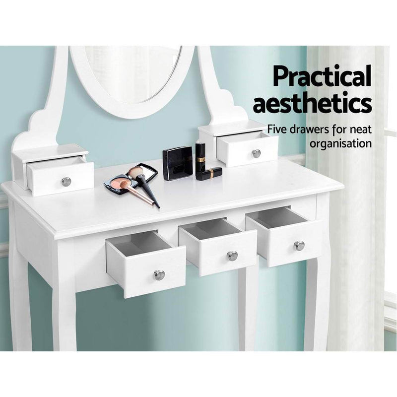 Artiss Dressing Table Stool Set Mirror Drawers Makeup Cabinet Storage Desk White Payday Deals