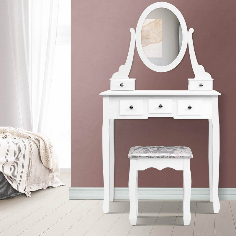 Artiss Dressing Table Stool Set Mirror Drawers Makeup Cabinet Storage Desk White Payday Deals