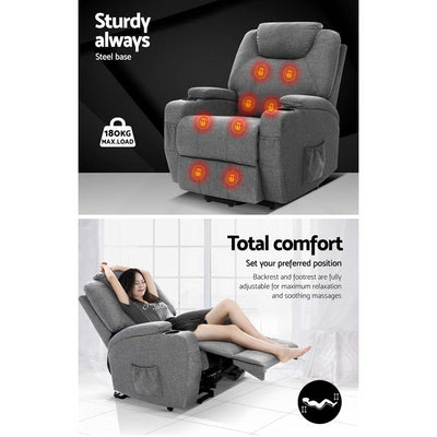 Artiss Electric Massage Chair Recliner Sofa Lift Motor Armchair Heating Fabric Payday Deals