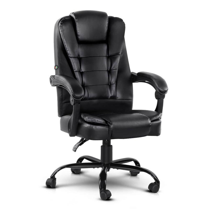 Artiss Electric Massage Office Chairs PU Leather Recliner Computer Gaming Seat Black Payday Deals