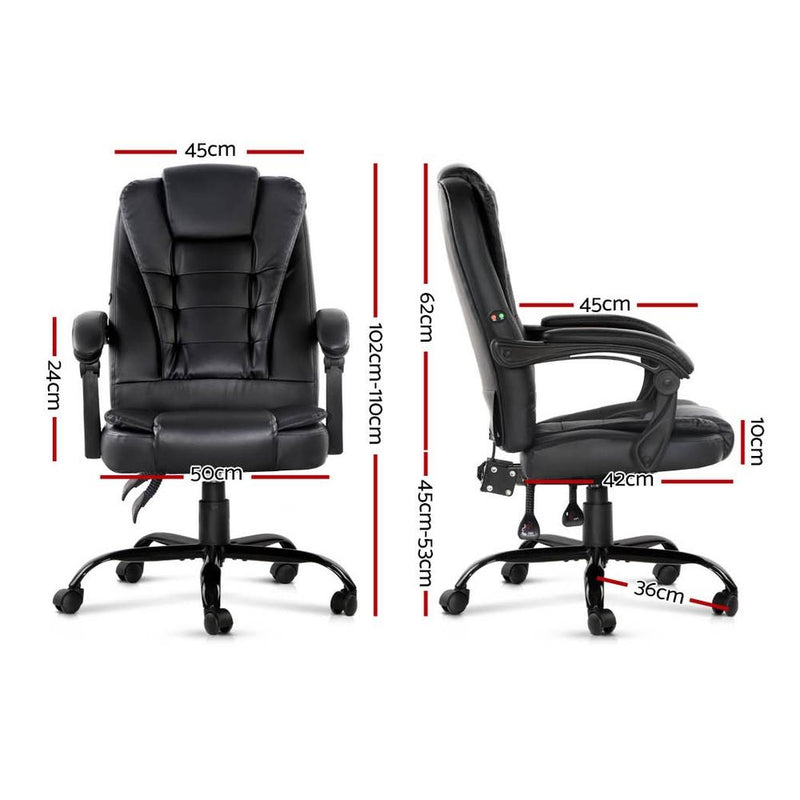 Artiss Electric Massage Office Chairs PU Leather Recliner Computer Gaming Seat Black Payday Deals