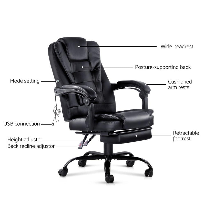 Artiss Electric Massage Office Chairs Recliner Computer Gaming Seat Footrest Black Payday Deals