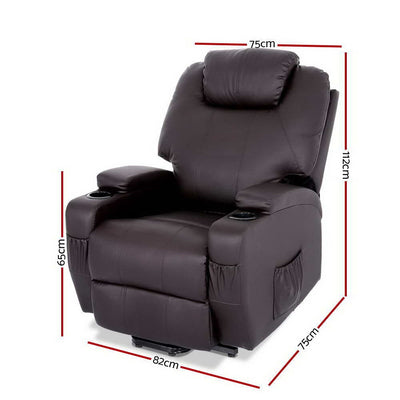 Artiss Electric Recliner Lift Chair Massage Armchair Heating PU Leather Brown Payday Deals