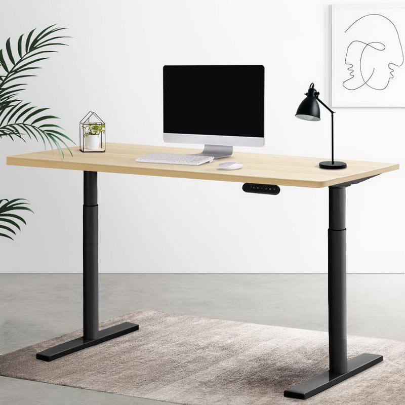 Artiss Electric Standing Desk Motorised Adjustable Sit Stand Desks Black Oak Payday Deals