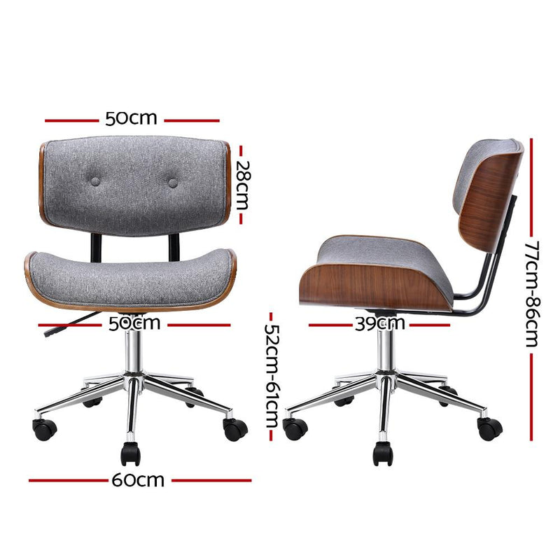 Artiss Executive Wooden Office Chair Fabric Computer Chairs Bentwood Seat Grey Payday Deals