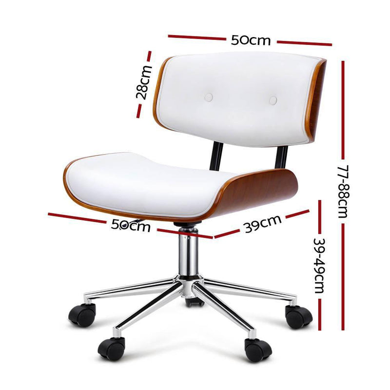 Artiss Executive Wooden Office Chair Leather Computer Chairs Seat Bentwood White