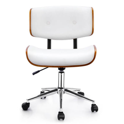 Artiss Executive Wooden Office Chair Leather Computer Chairs Seat Bentwood White