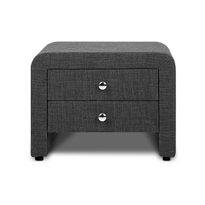 Artiss Fabric Bedside Table with 2 Drawers - Charcoal