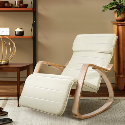 Artiss Fabric Rocking Armchair with Adjustable Footrest - Beige Payday Deals
