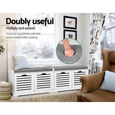 Artiss Fabric Shoe Bench with Drawers - White & Grey Payday Deals