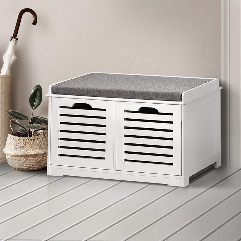 Artiss Fabric Shoe Bench with Drawers - White & Grey Payday Deals