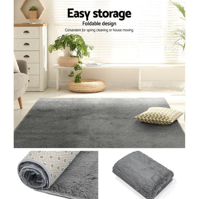 Artiss Floor Rugs Soft Shaggy Rug Large 200x230cm Carpet Anti-slip Mat Area Grey Payday Deals