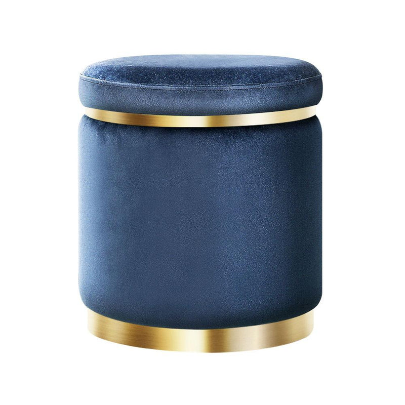 Artiss Foot Stool Round Velvet Ottoman Foot Rest Pouf Padded Seat Footstool Navy Payday Deals