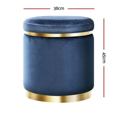 Artiss Foot Stool Round Velvet Ottoman Foot Rest Pouf Padded Seat Footstool Navy Payday Deals