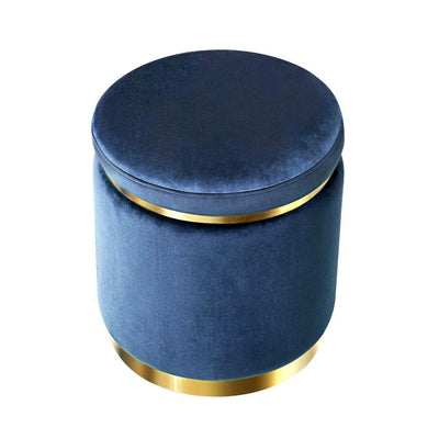 Artiss Foot Stool Round Velvet Ottoman Foot Rest Pouf Padded Seat Footstool Navy Payday Deals