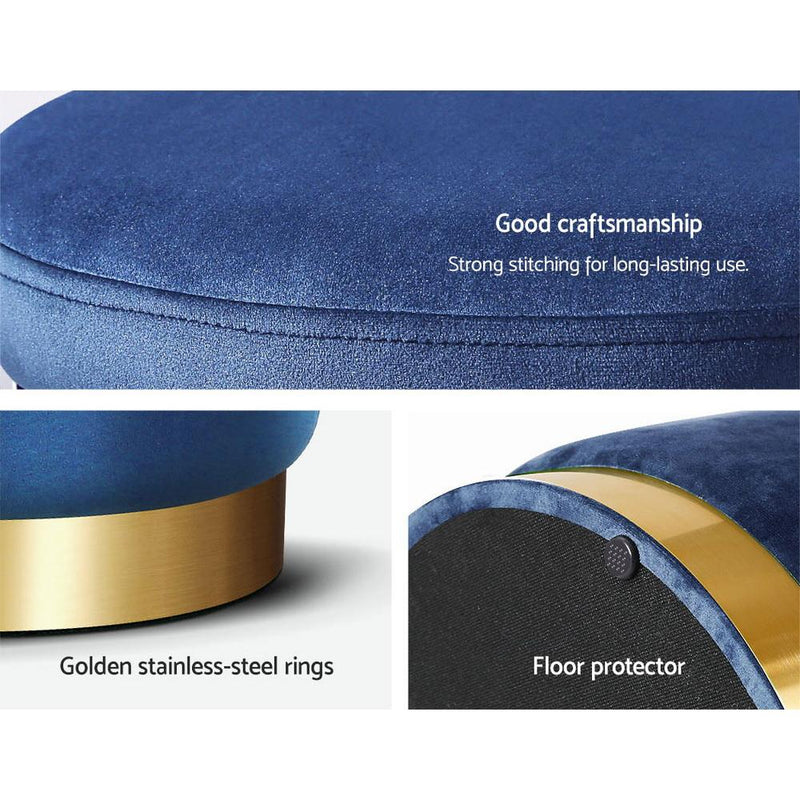 Artiss Foot Stool Round Velvet Ottoman Foot Rest Pouf Padded Seat Footstool Navy Payday Deals