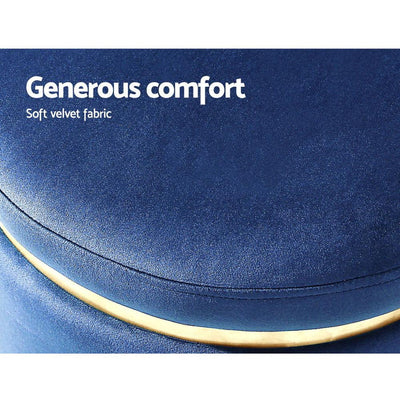 Artiss Foot Stool Round Velvet Ottoman Foot Rest Pouf Padded Seat Footstool Navy Payday Deals