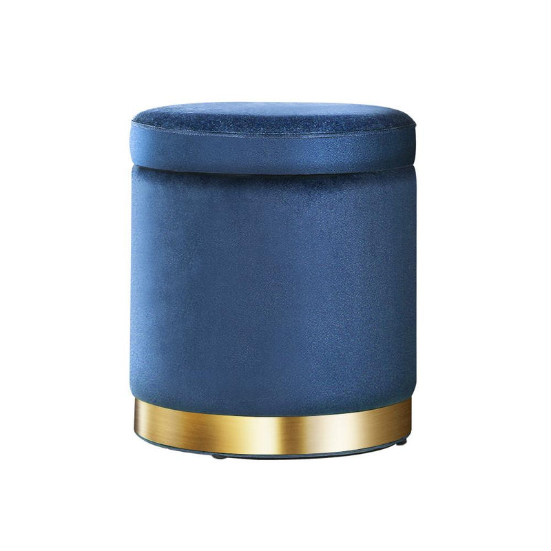 Artiss Foot Stool Round Velvet Storage Ottoman Foot Rest Pouffe Footstool Navy Payday Deals