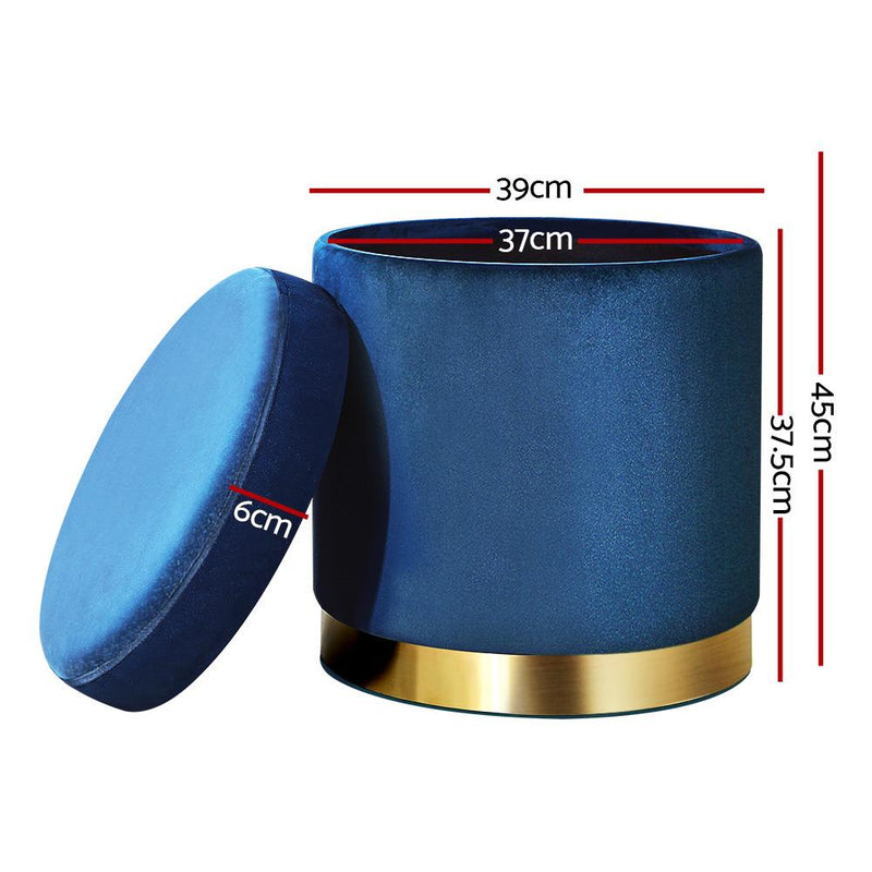 Artiss Foot Stool Round Velvet Storage Ottoman Foot Rest Pouffe Footstool Navy Payday Deals