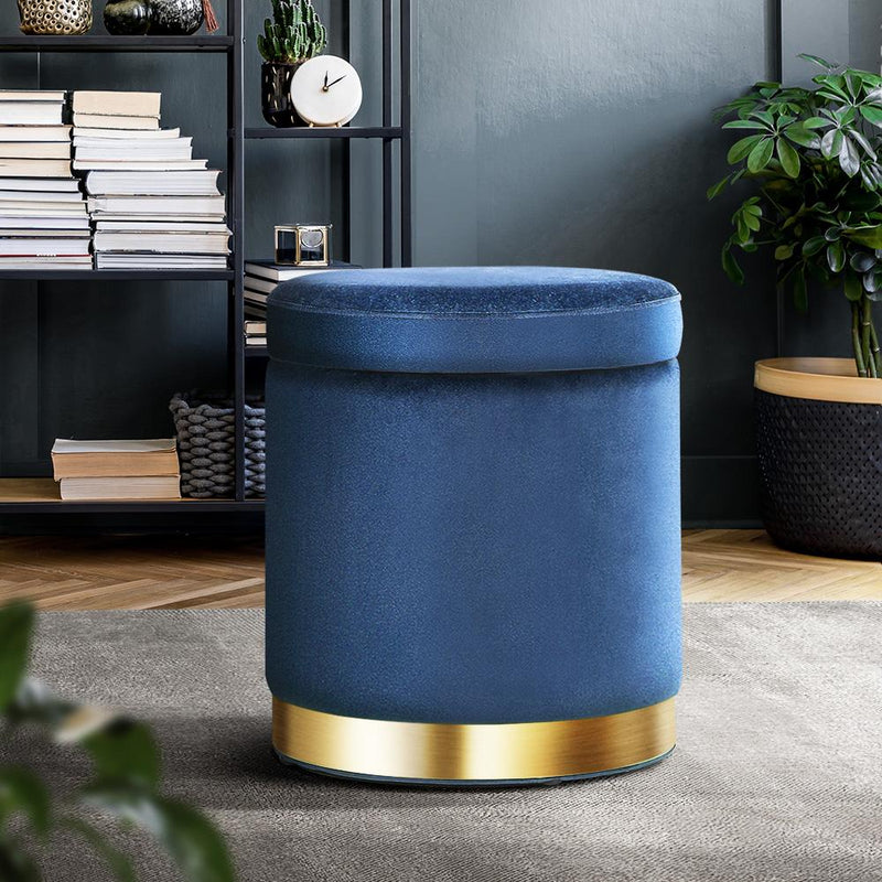 Artiss Foot Stool Round Velvet Storage Ottoman Foot Rest Pouffe Footstool Navy Payday Deals