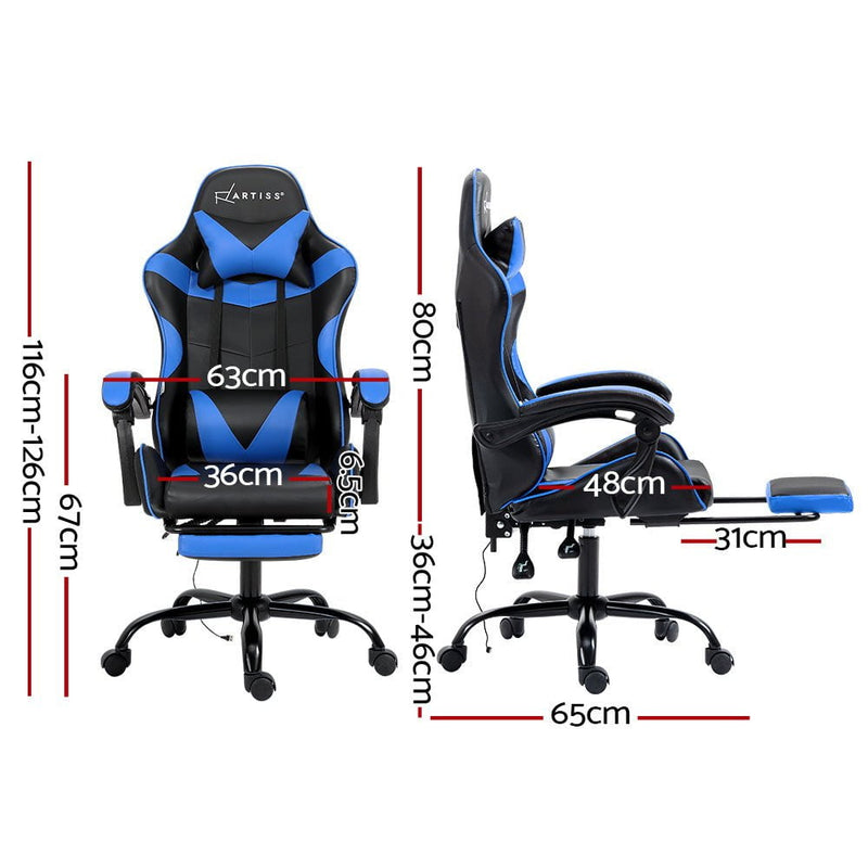 Artiss Gaming Chairs Massage Racing Recliner Leather Office Chair Footrest Payday Deals