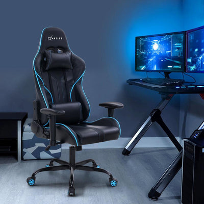 Artiss Gaming Office Chair Computer Chairs Leather Seat Racing Racer Recliner Meeting Chair Black Blue Payday Deals