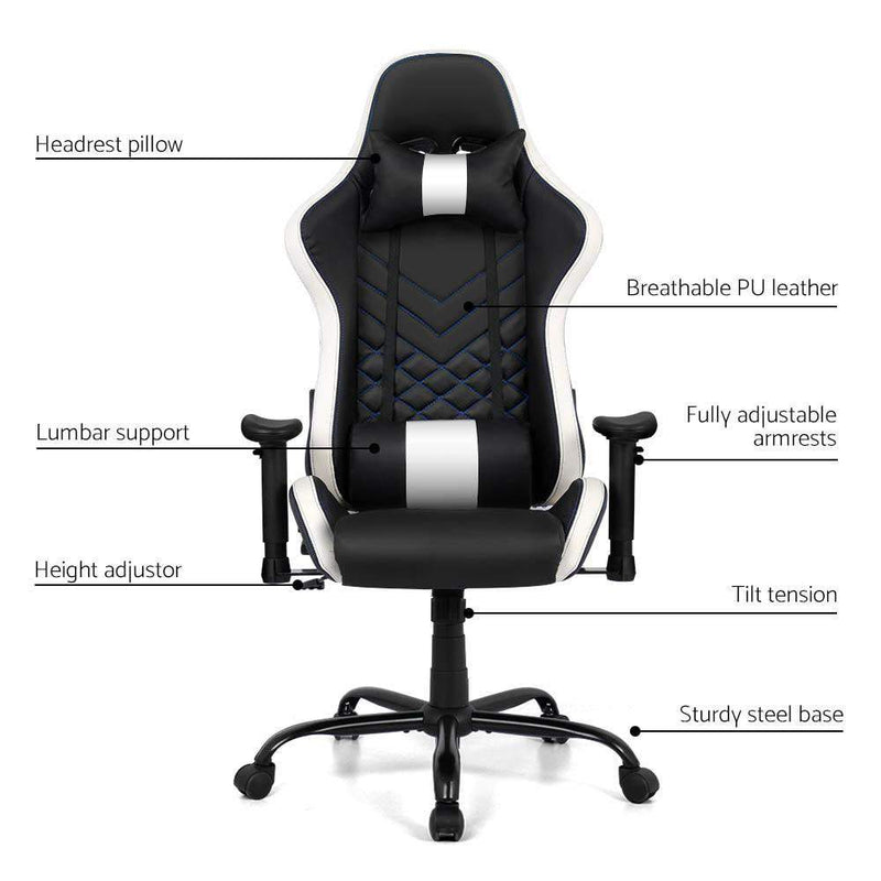 Artiss Gaming Office Chair Computer Desk Chairs Racing Recliner Seat White