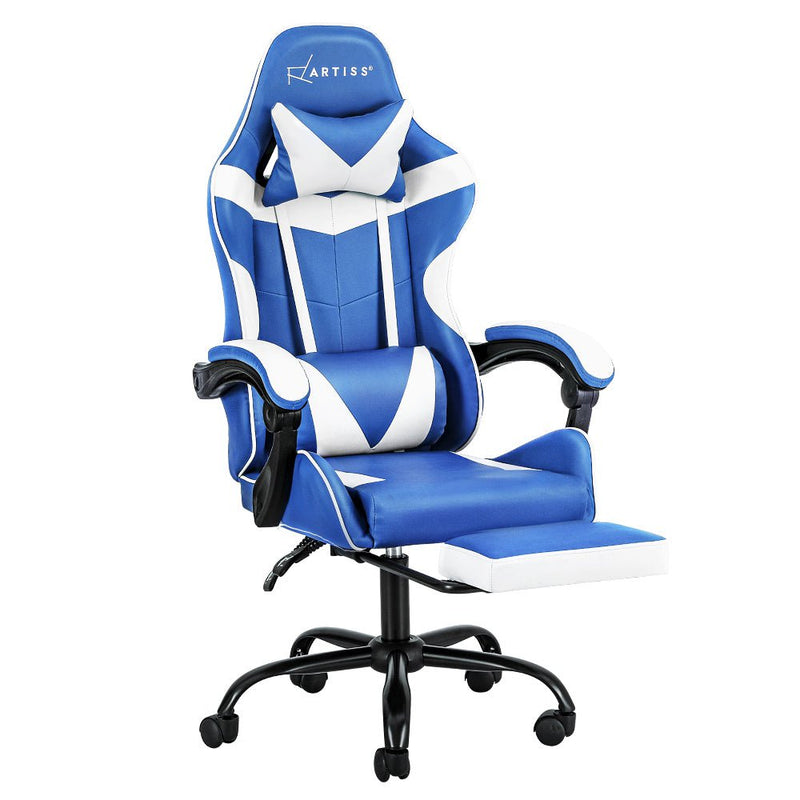 Artiss Gaming Office Chair Executive Computer Leather Chairs Footrest Blue White Payday Deals