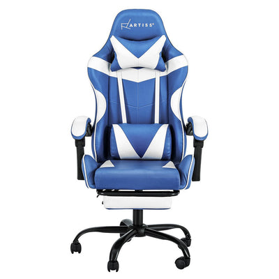 Artiss Gaming Office Chair Executive Computer Leather Chairs Footrest Blue White Payday Deals