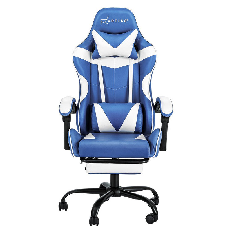 Artiss Gaming Office Chair Executive Computer Leather Chairs Footrest Blue White Payday Deals