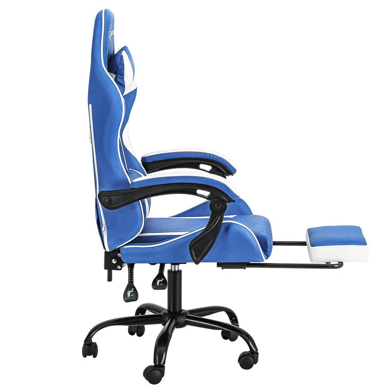 Artiss Gaming Office Chair Executive Computer Leather Chairs Footrest Blue White Payday Deals