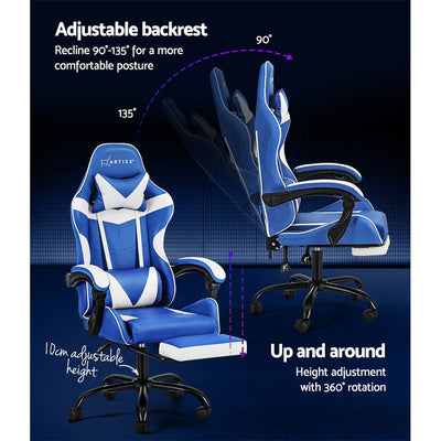 Artiss Gaming Office Chair Executive Computer Leather Chairs Footrest Blue White Payday Deals