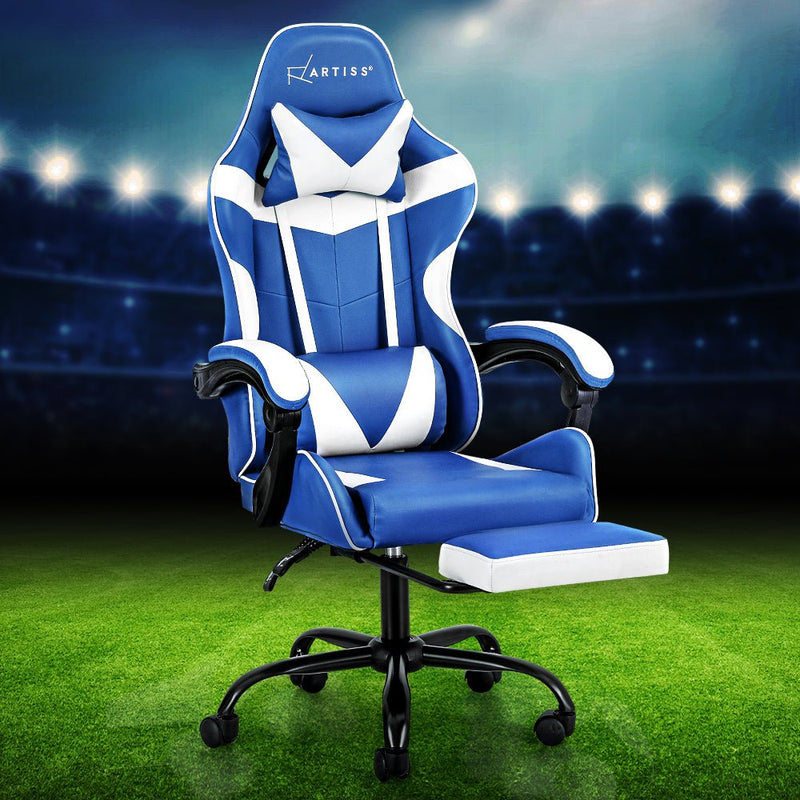 Artiss Gaming Office Chair Executive Computer Leather Chairs Footrest Blue White Payday Deals