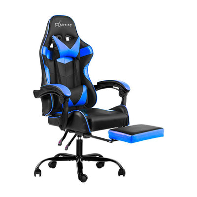 Artiss Gaming Office Chairs Computer Seating Racing Recliner Footrest Black Blue