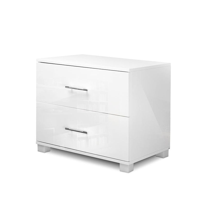 Artiss High Gloss Two Drawers Bedside Table - White Payday Deals