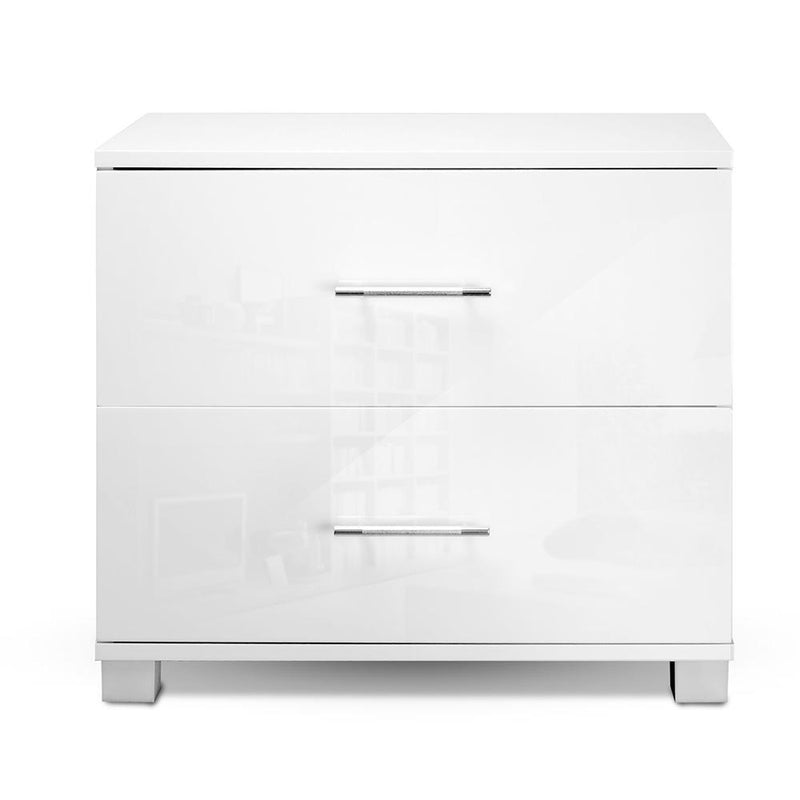 Artiss High Gloss Two Drawers Bedside Table - White Payday Deals