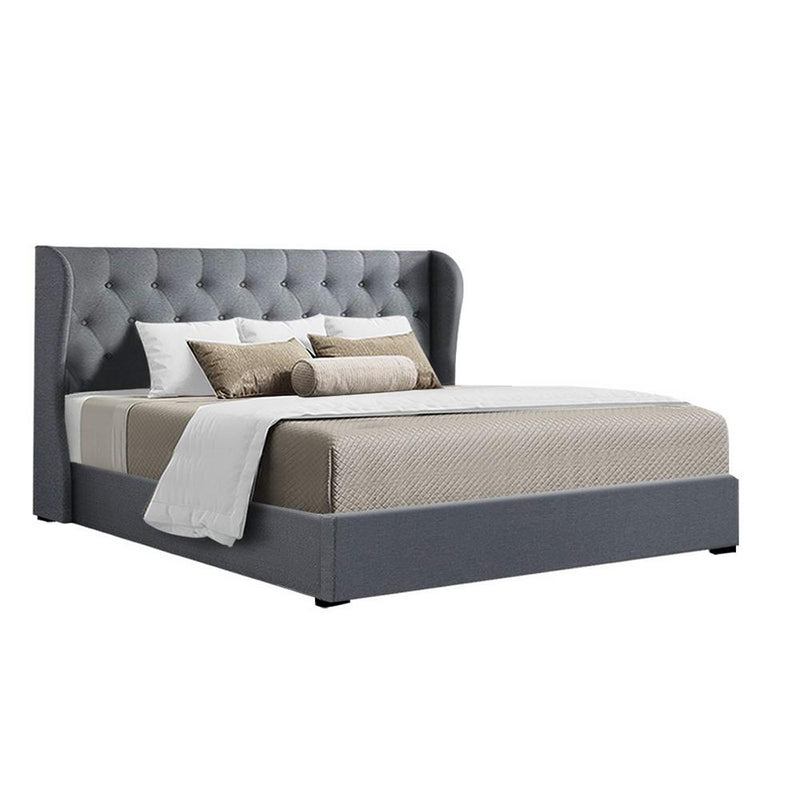 Artiss Issa Bed Frame Fabric Gas Lift Storage - Grey King Payday Deals