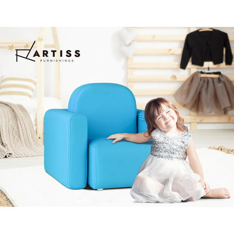 Artiss Kids Armchair Sofa Table and Chair PU Leather Blue