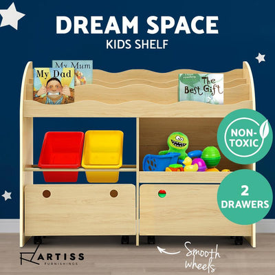 Keezi Kids Bookcase Children Bookshelf Toy Storage Box Organizer Display Rack Payday Deals