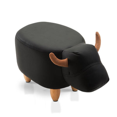 Keezi Kids Ottoman Foot Stool Toy Cow Chair Animal Pouffe Rest Leather Black Payday Deals