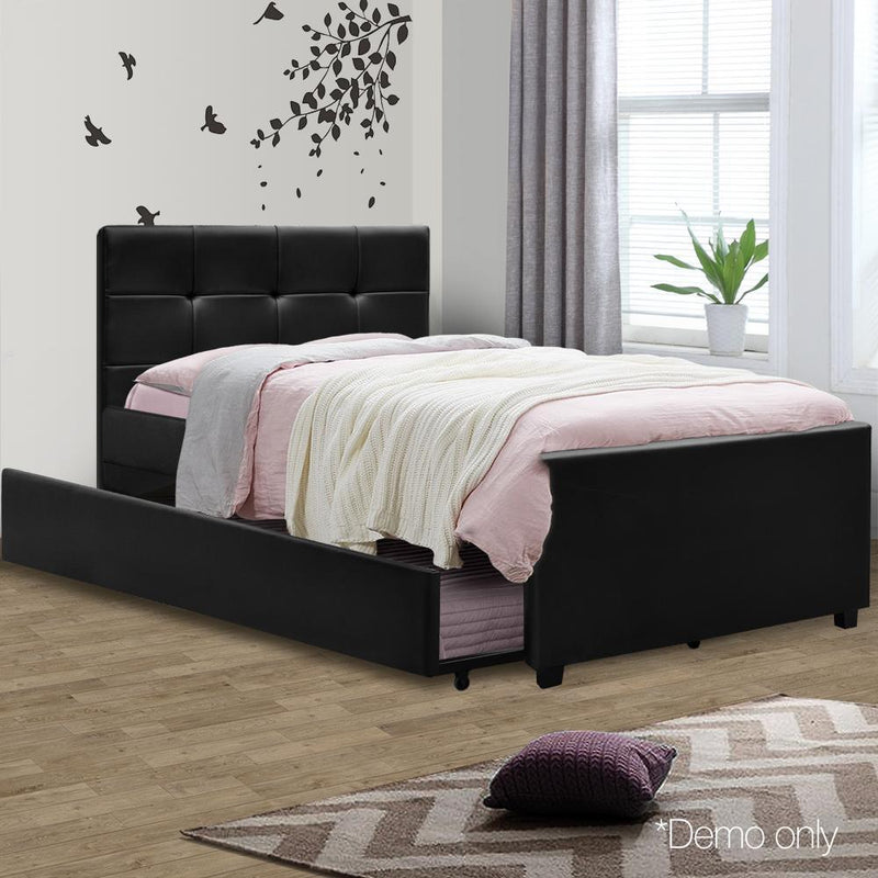 Artiss King Single Size Trundle Bed Frame  Headboard - Black Payday Deals