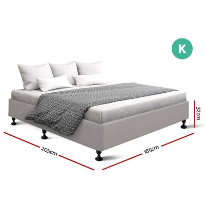 Artiss King Size Bed Base Frame Mattress Platform Fabric Wooden Beige TOMI
