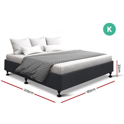 Artiss King Size Bed Base Frame Mattress Platform Fabric Wooden Charcoal TOMI
