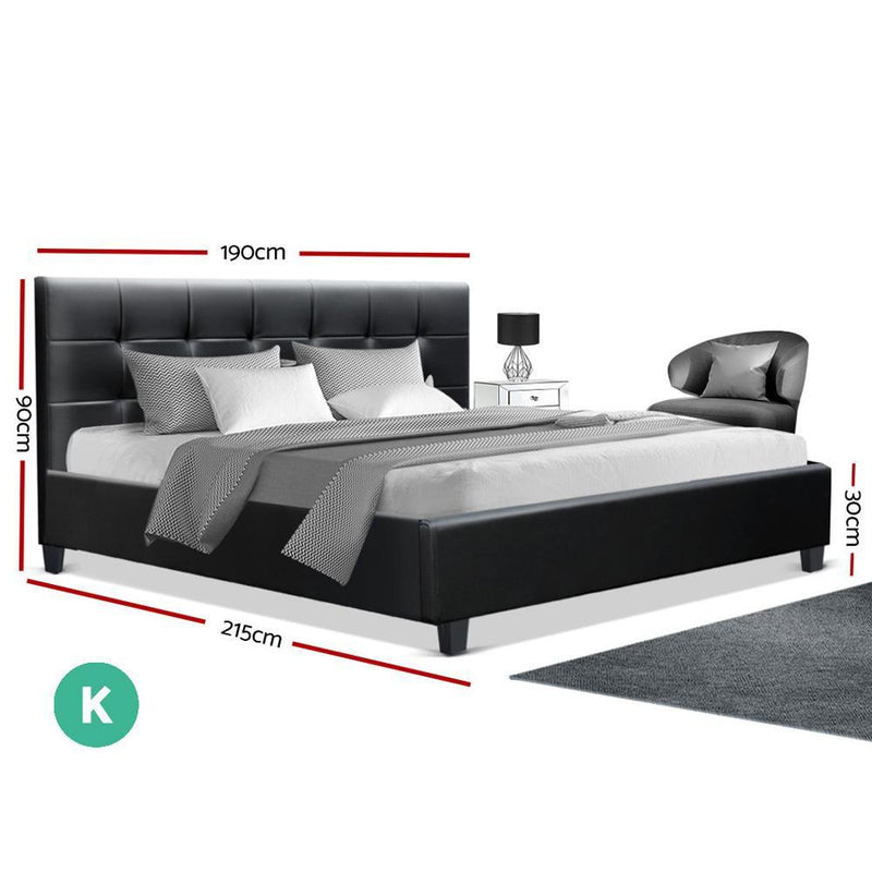 Artiss King Size Bed Frame Base Mattress Platform Black Leather Wooden SOHO Payday Deals